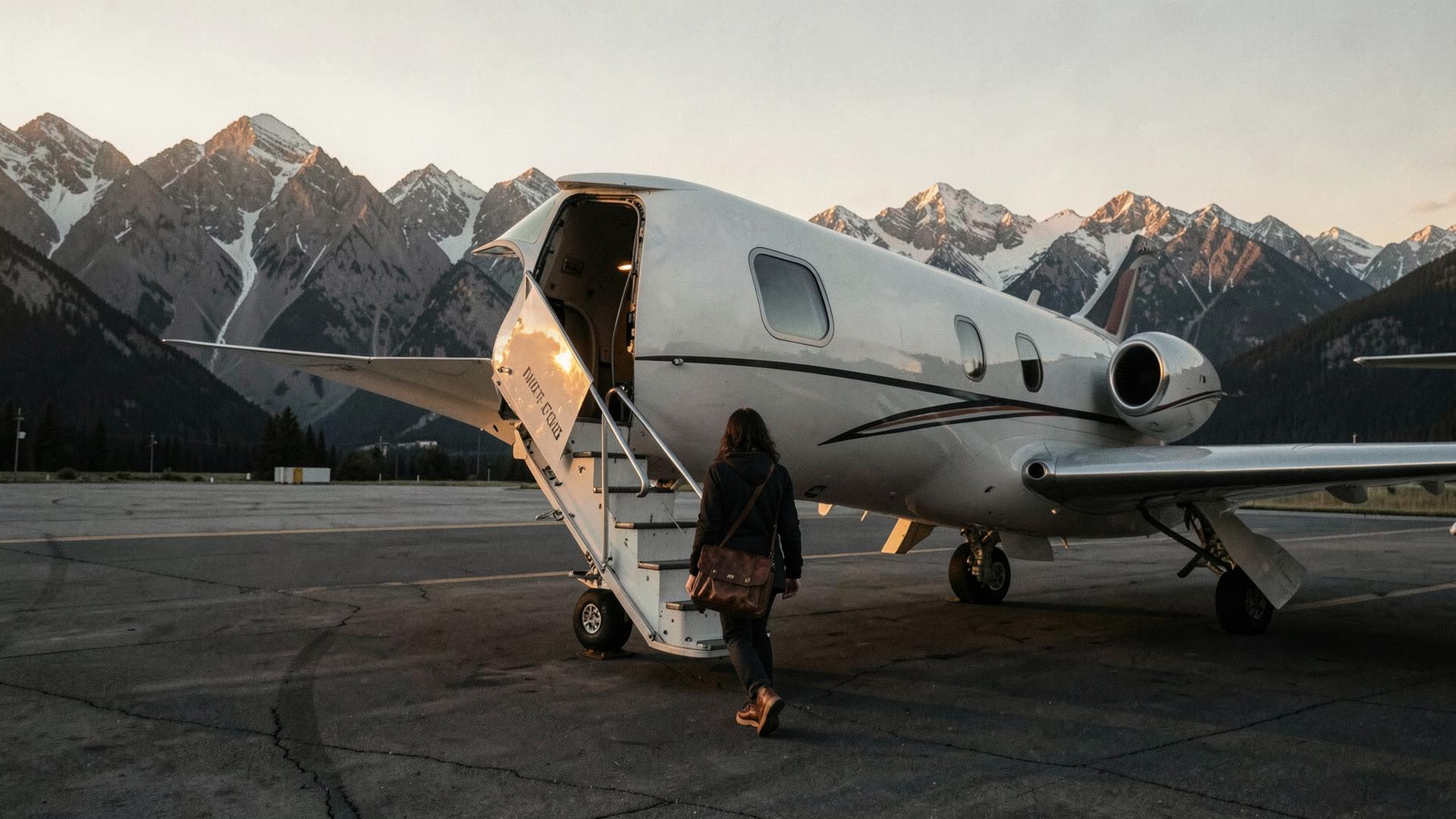 Boarding a private jet at first light